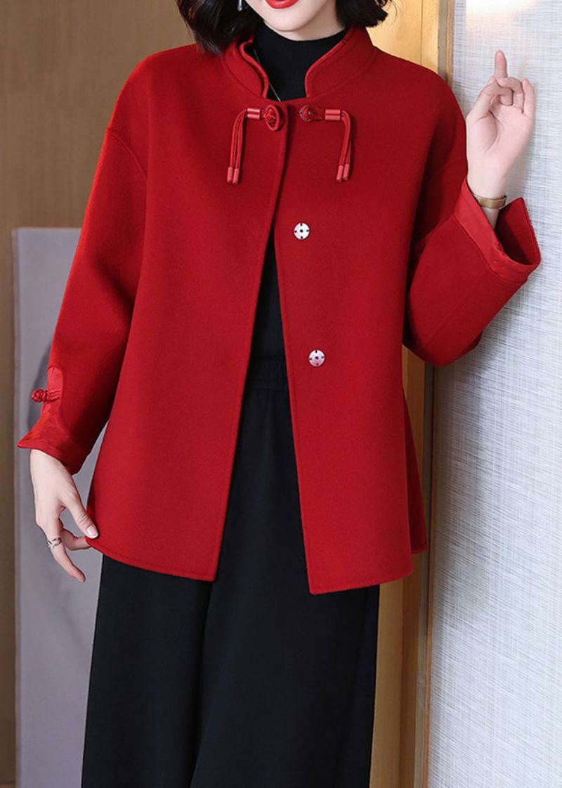 Manteau En Laine Patchwork Avec Poches Rouges Col Montant Printemps - Manteaux d'hiver femmes