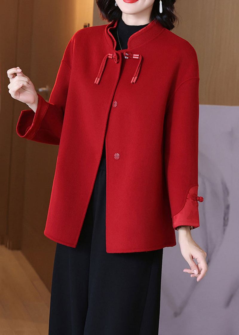 Manteau En Laine Patchwork Avec Poches Rouges Col Montant Printemps - Manteaux d'hiver femmes