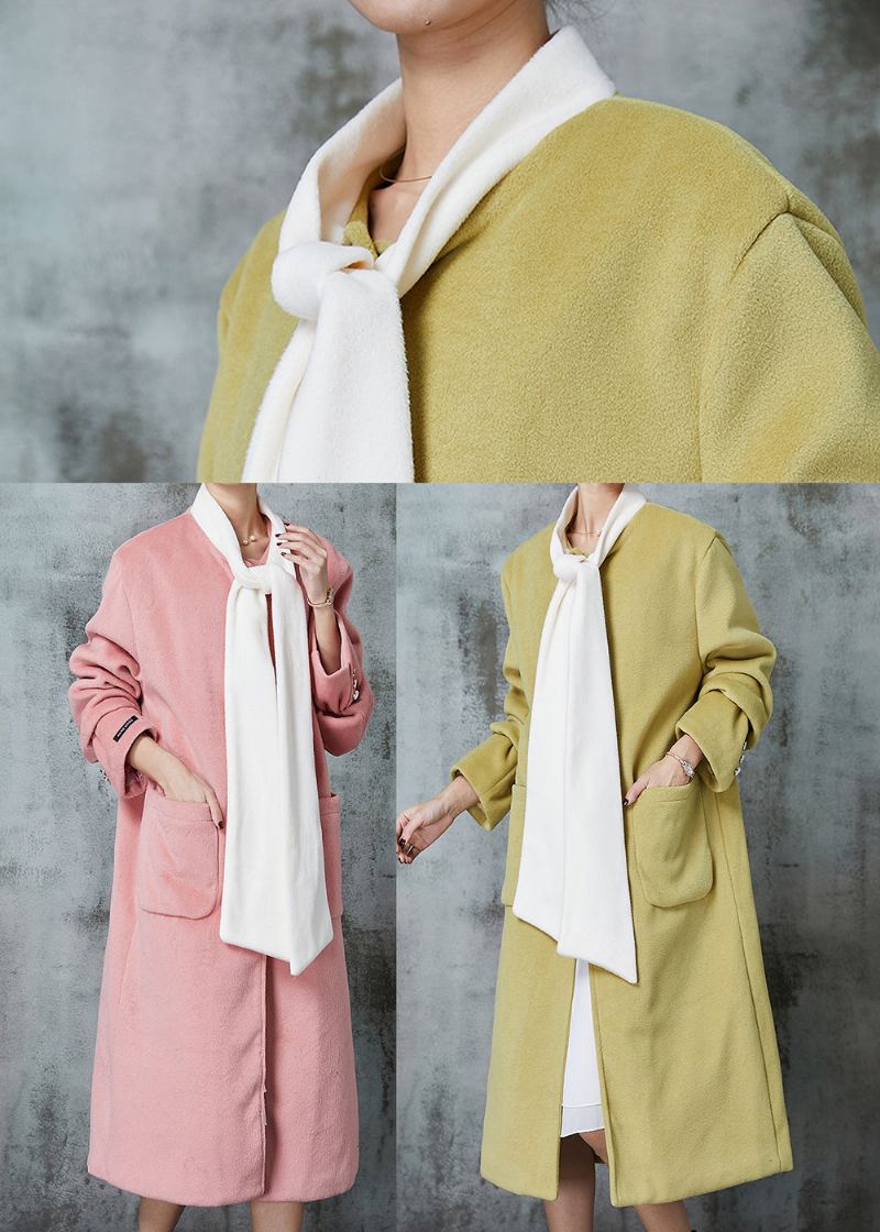 Manteau En Laine Rose Surdimensionné Avec Nœud En Patchwork Ajusté Printemps - Manteaux d'hiver femmes