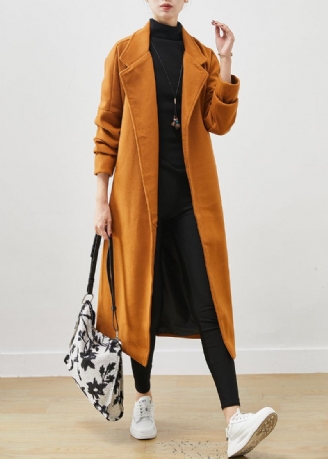 Manteau En Laine Surdimensionné Orange À Nouer À La Taille Grande Printemps