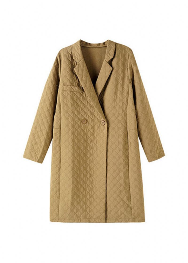 Manteau Long À Boutons Crantés En Jacquard Camel Manches Longues - Manteaux d'hiver femmes