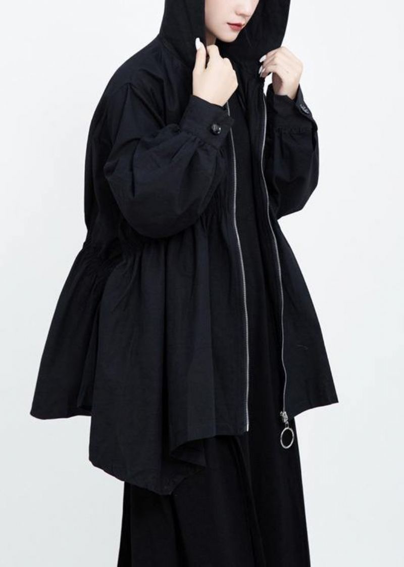 Manteau Long À Capuche Chic Cinched Grande Taille Noir Midi - Manteaux d'hiver femmes