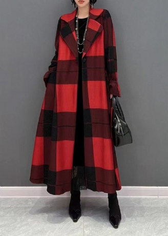 Manteau Maxi Asymétrique Grande Taille Diy Manteaux Quotidiens À Carreaux Rouges