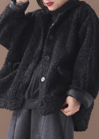 Manteau Noir À Capuche Vêtements Français Grande Taille Patchwork Hiver