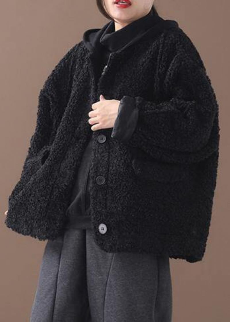 Manteau Noir À Capuche Vêtements Français Grande Taille Patchwork Hiver - Noir