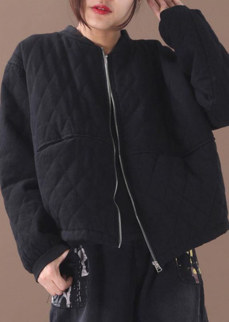 Manteau Noir Fin Vêtements Grande Taille Col Montant D'extérieur D'hiver