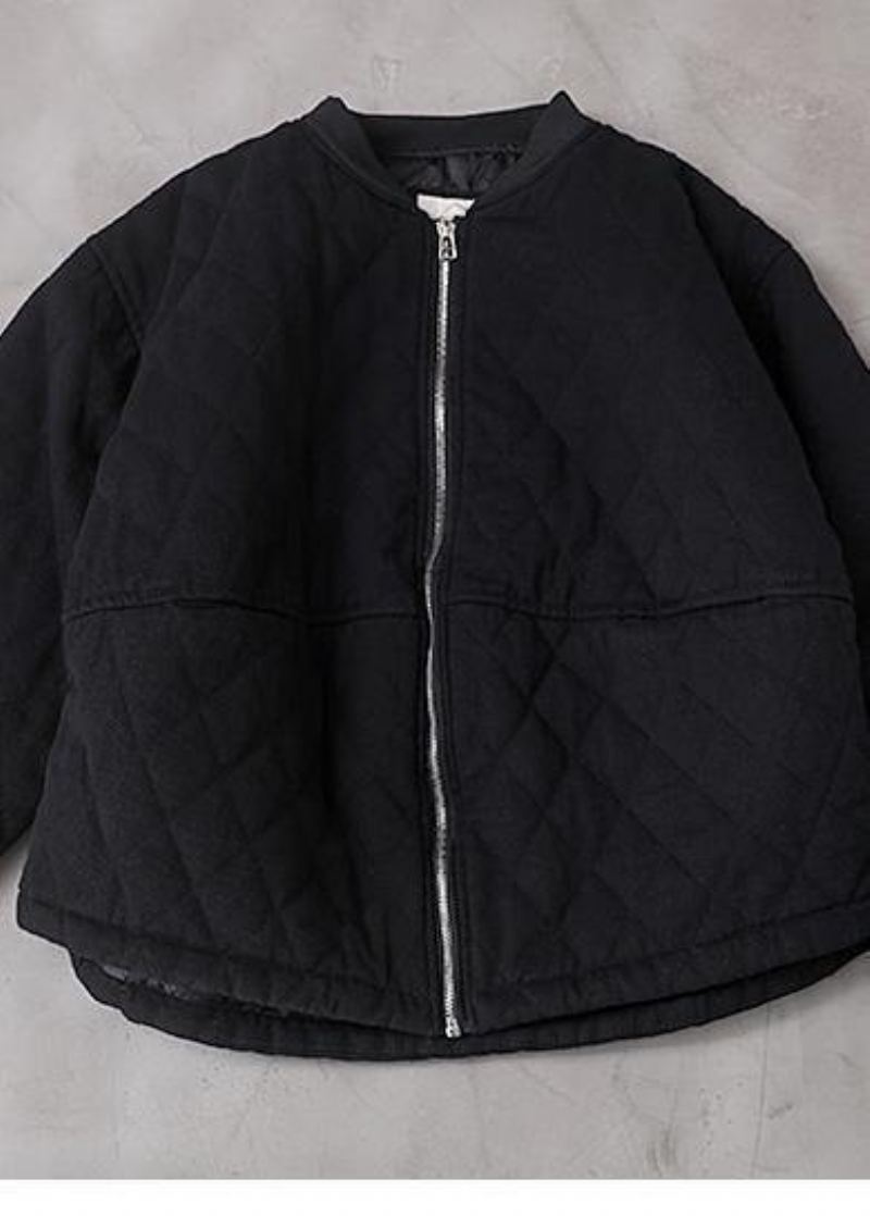 Manteau Noir Fin Vêtements Grande Taille Col Montant D'extérieur D'hiver - Noir