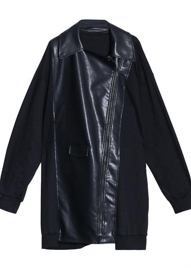 Manteau Noir Grande Taille Pour Femme Veste D'automne À Manches Zippées - Manteaux d'hiver femmes