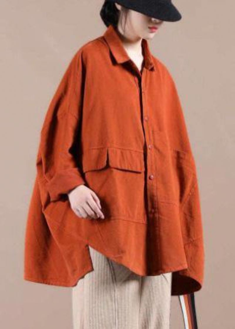 Manteau Orange Bio Pour Femme Armoires Revers Manches Chauve-souris Manteaux De Printemps - Orange