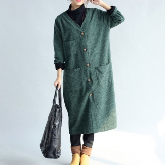 Manteau Parka Long Vintage Vert Pour Femme Grande Taille Col En V Trench En Laine Longs Cardigans