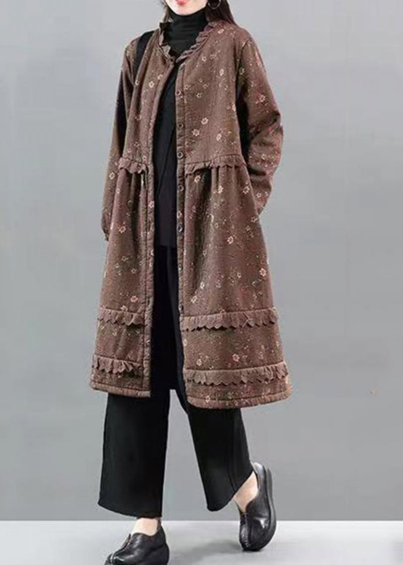 Manteau Polaire Chaud En Dentelle Imprimé Art Café Patchwork De Boutons Automne - Manteaux d'hiver femmes