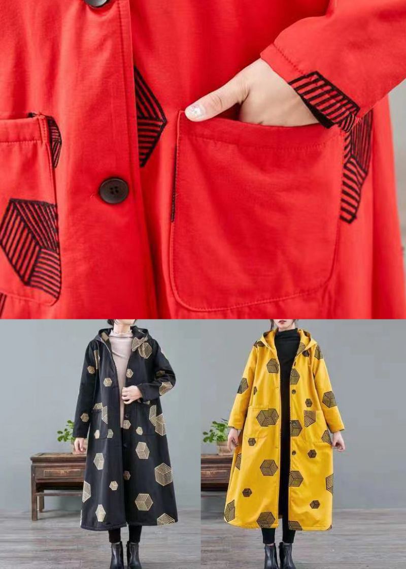 Manteau Polaire Chaud Imprimé Poches À Capuche Jaune Femme Hiver - Manteaux d'hiver femmes