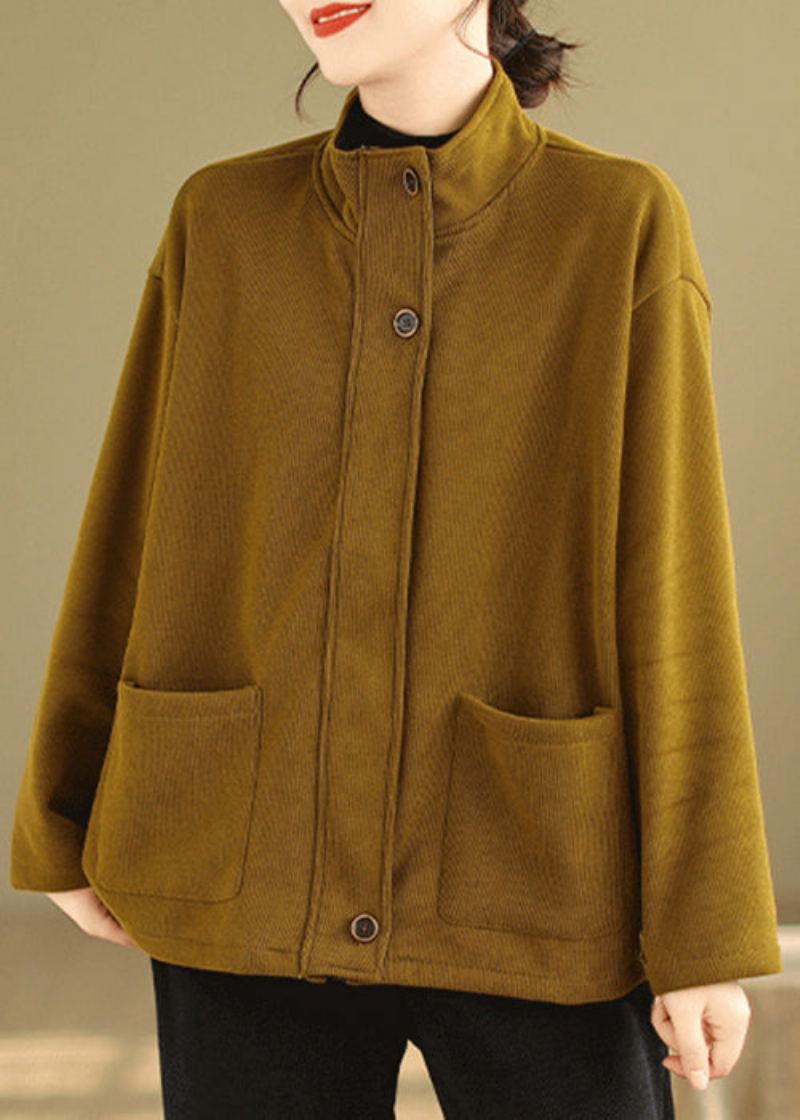 Manteau Polaire Chaud En Patchwork Jaune Avec Poches Zippées De Grande Taille Automne - Manteaux d'hiver femmes