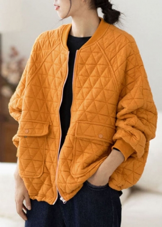 Manteau Polaire Jaune Moderne À Col Rond Et Poches Patchwork À Carreaux Automne