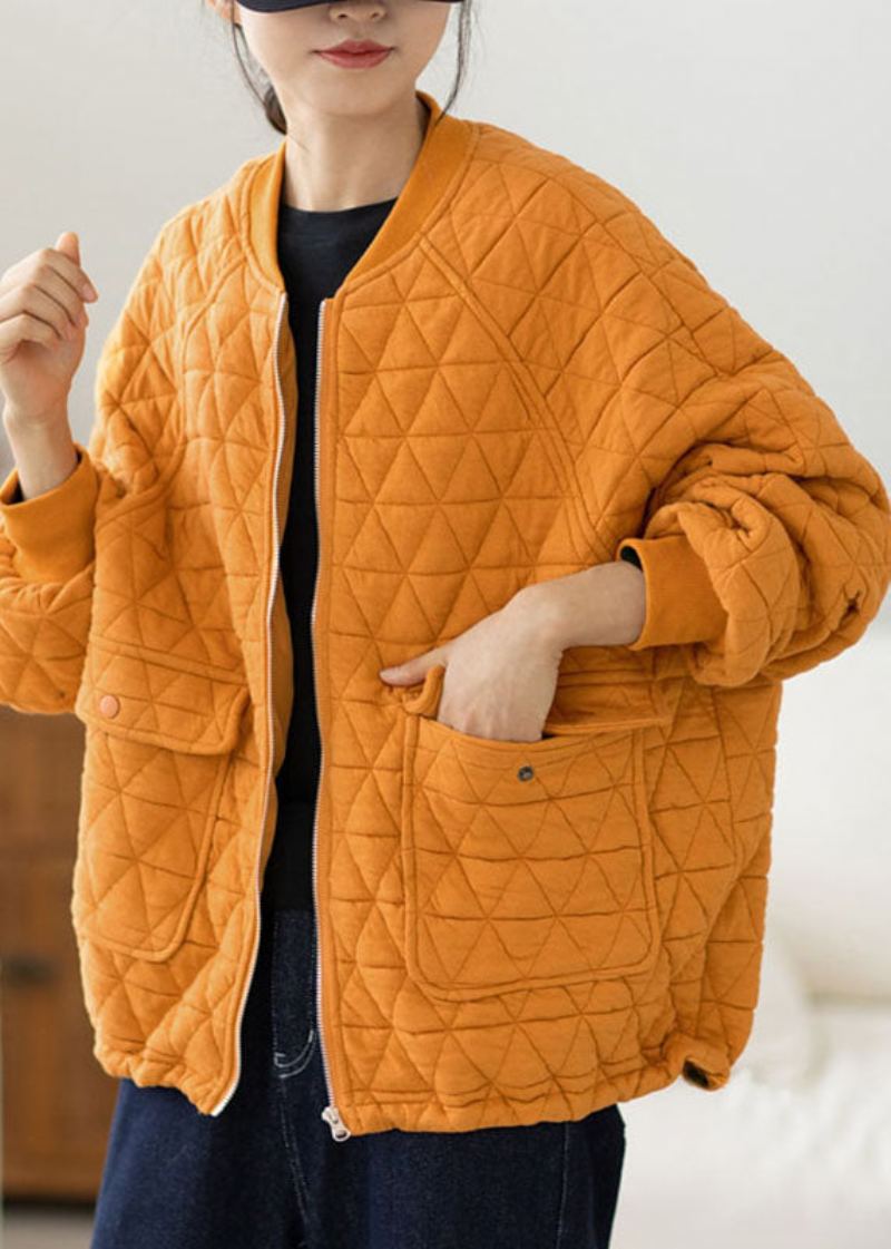 Manteau Polaire Jaune Moderne À Col Rond Et Poches Patchwork À Carreaux Automne - Jaune