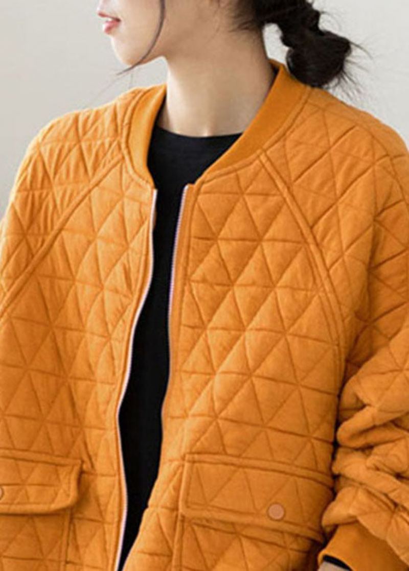 Manteau Polaire Jaune Moderne À Col Rond Et Poches Patchwork À Carreaux Automne - Jaune