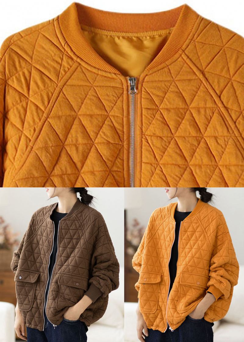 Manteau Polaire Jaune Moderne À Col Rond Et Poches Patchwork À Carreaux Automne - Jaune