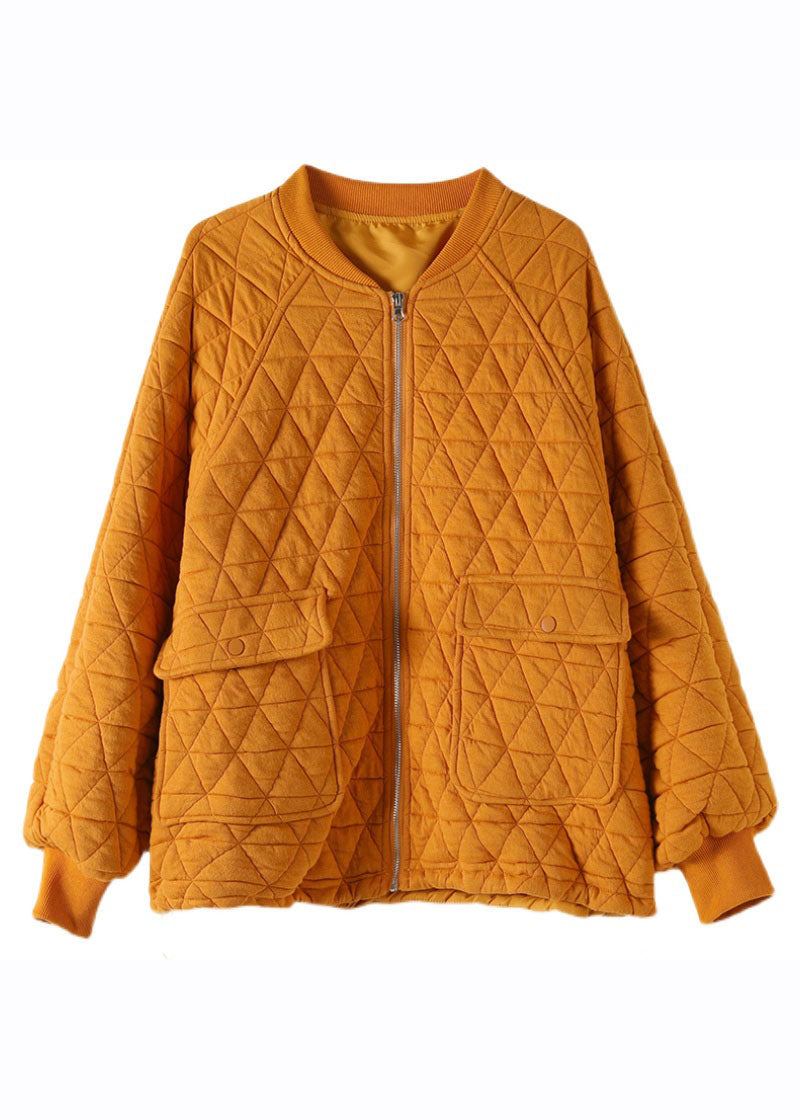 Manteau Polaire Jaune Moderne À Col Rond Et Poches Patchwork À Carreaux Automne - Jaune