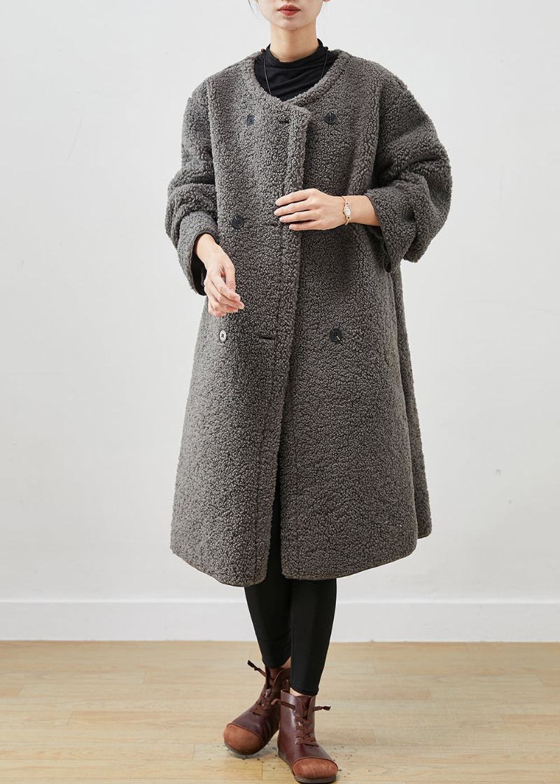 Manteau Polaire Surdimensionné Gris Français En Fausse Fourrure Double Boutonnage Printemps - Manteaux d'hiver femmes