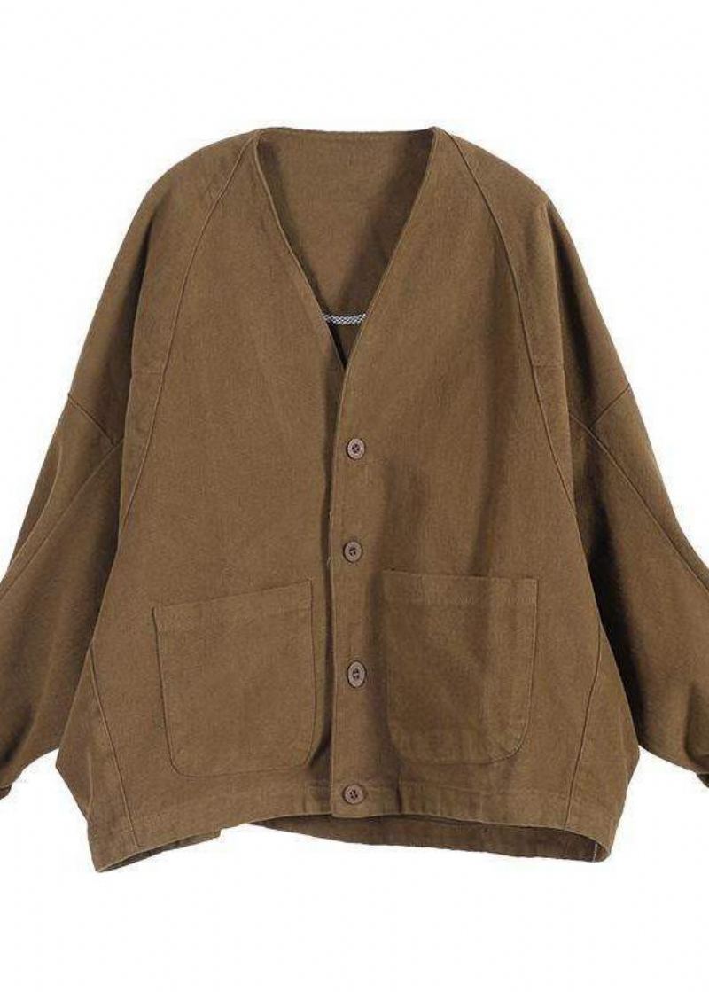 Manteau De Printemps Fin À Col En V Pour Femmes Manteaux Quotidiens En Chocolat - Chocolat