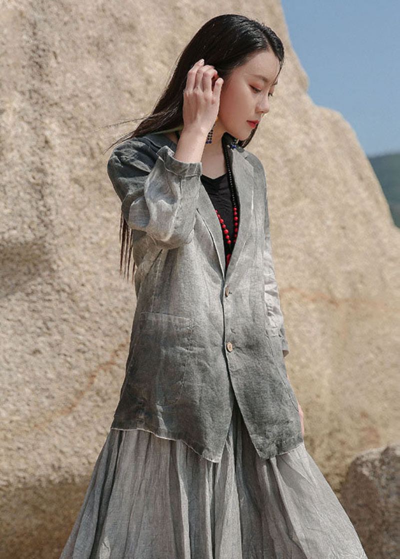 Manteau De Printemps En Lin À Boutons Et Col Peter Pan Gris Art