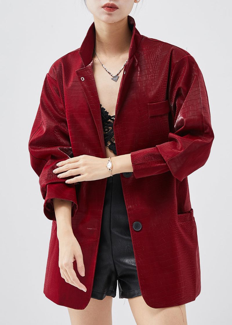 Manteau En Simili Cuir À Motif Crocodile Mûrier Français Printemps - Manteaux d'hiver femmes