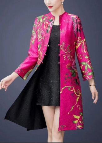 Manteau En Soie Imprimé Rose Froissé De Style Chinois Vêtements D'automne Des Deux Côtés