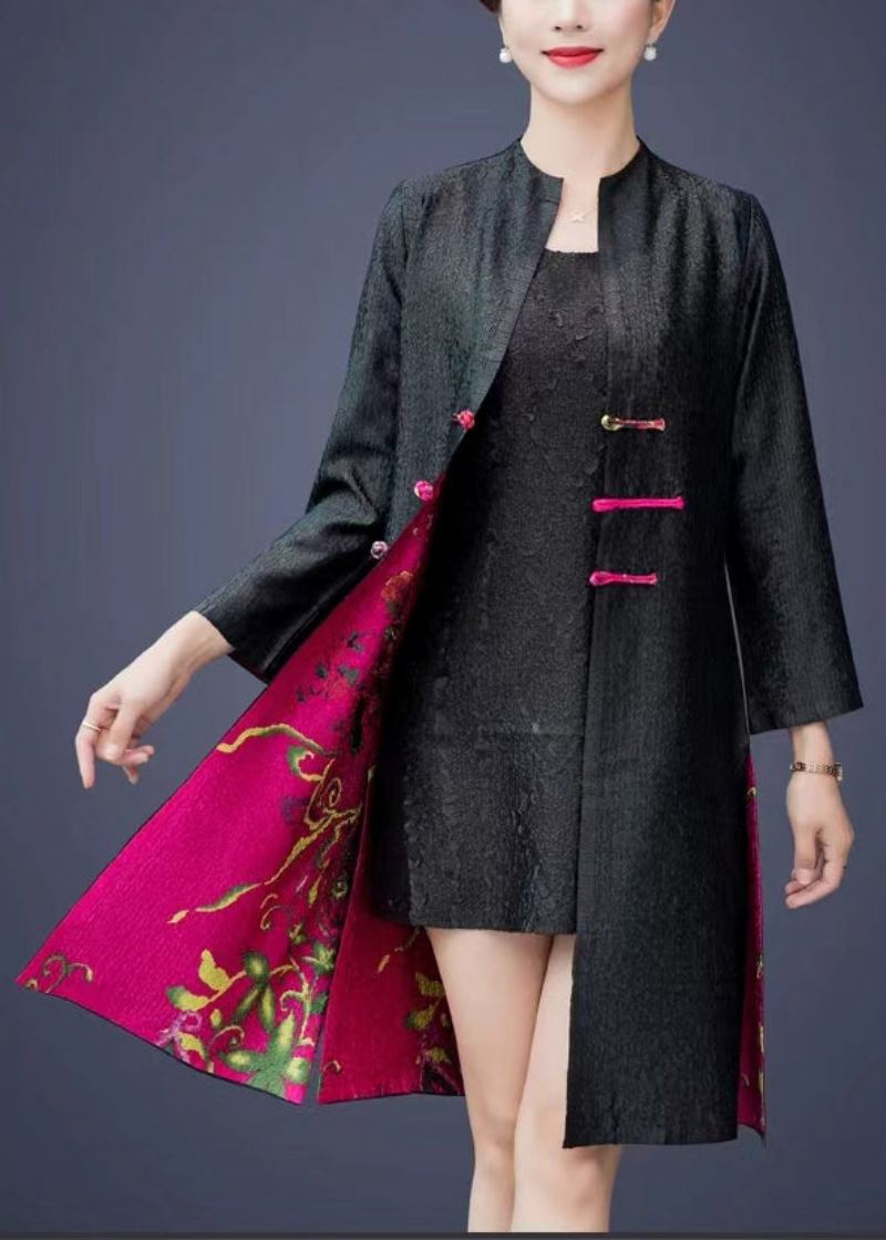 Manteau En Soie Imprimé Rose Froissé De Style Chinois Vêtements D'automne Des Deux Côtés - Manteaux d'hiver femmes