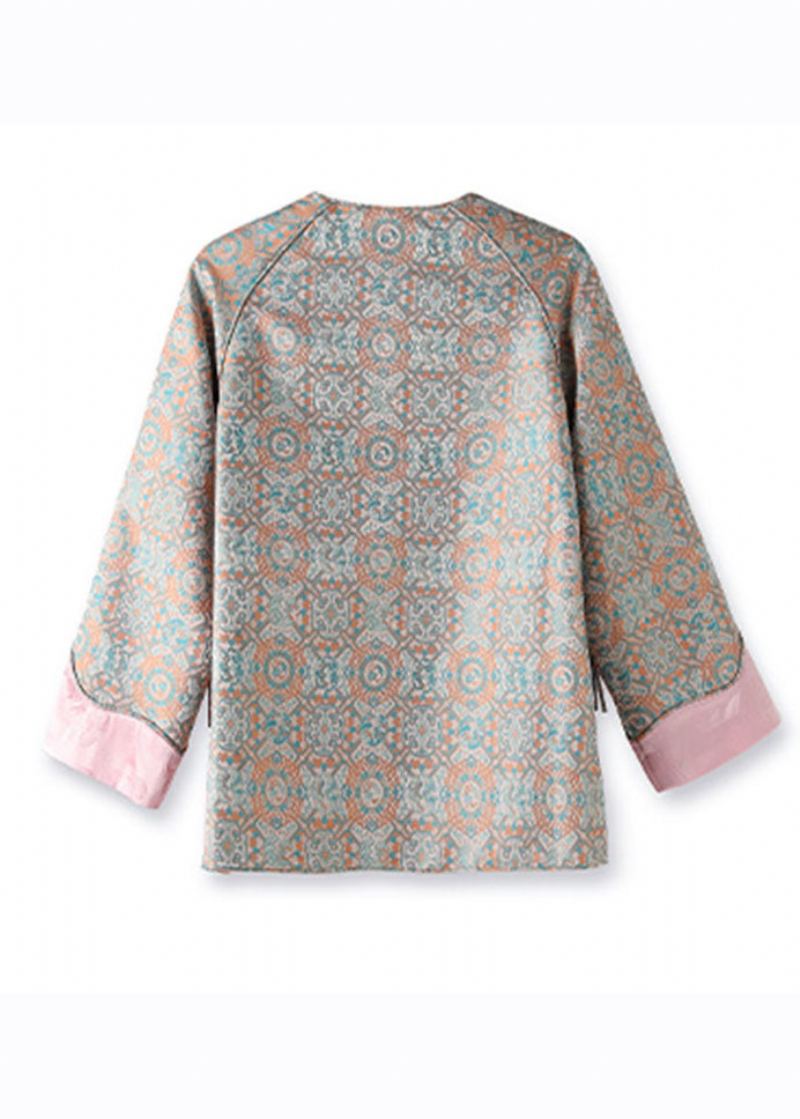 Manteau En Soie Jacquard Rose Patchwork Bouton Ouvert Sur Le Côté Automne - Manteaux d'hiver femmes