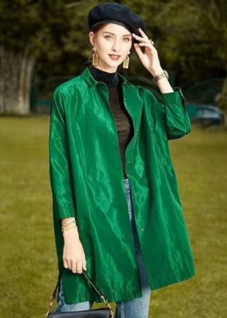 Manteau En Soie Patchwork Vert Grande Taille Col Peter Pan Vêtements Des Deux Côtés Automne