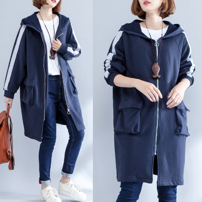 Manteau De Sport Décontracté En Coton Bleu Marine Grande Taille Vêtements D'extérieur À Fermeture Éclair Automne