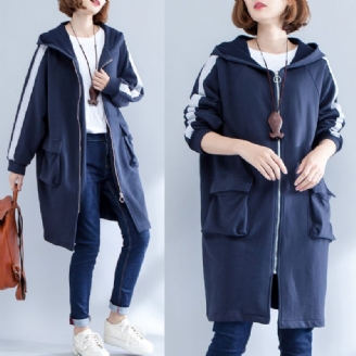 Manteau De Sport Décontracté En Coton Bleu Marine Grande Taille Vêtements D'extérieur À Fermeture Éclair Automne