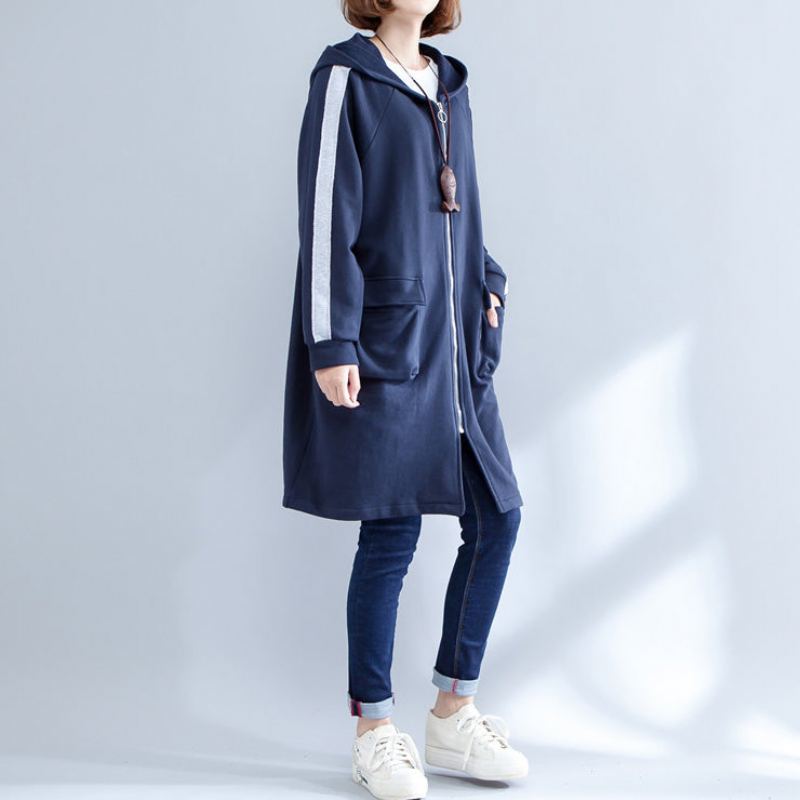 Manteau De Sport Décontracté En Coton Bleu Marine Grande Taille Vêtements D'extérieur À Fermeture Éclair Automne - Manteaux d'hiver femmes