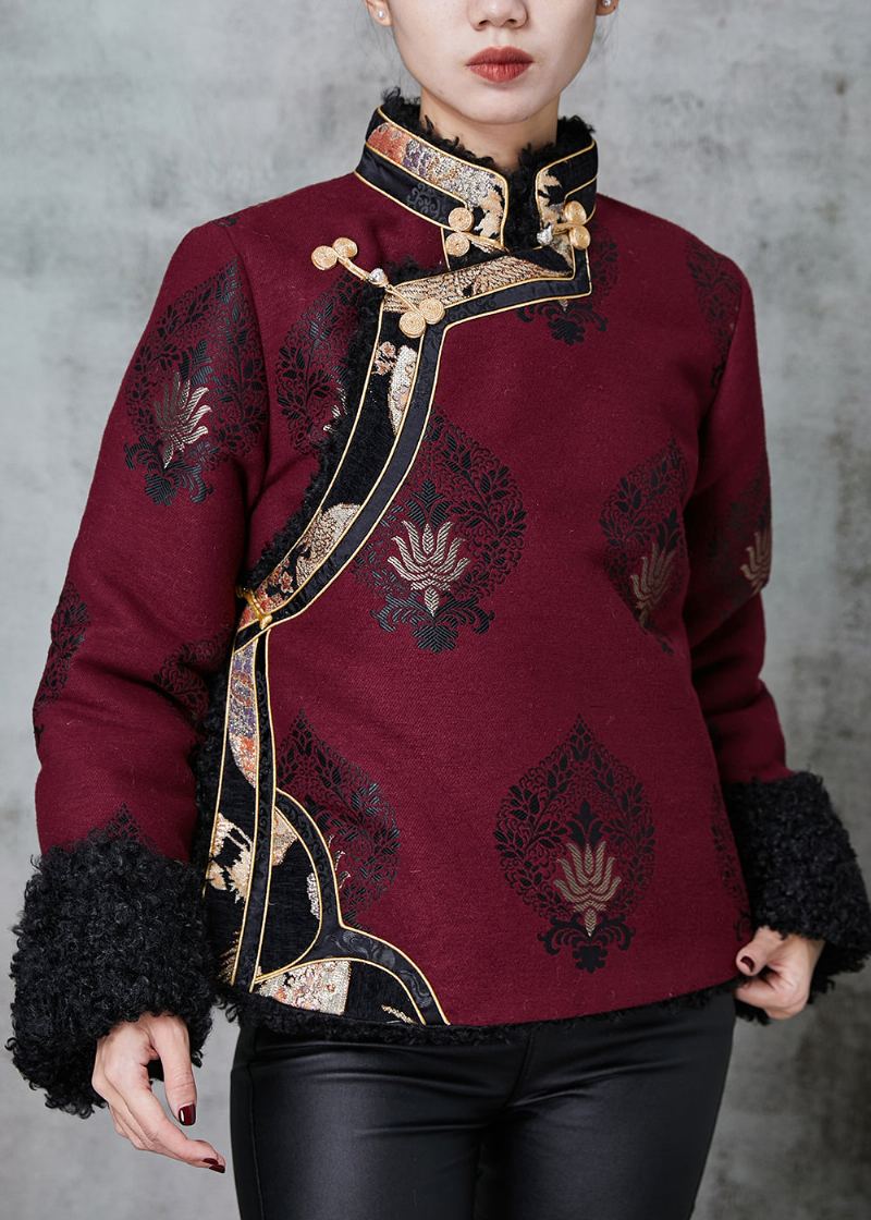 Manteau De Style Chinois En Polaire Chaude En Jacquard De Mûrier Biologique Printemps - Manteaux d'hiver femmes