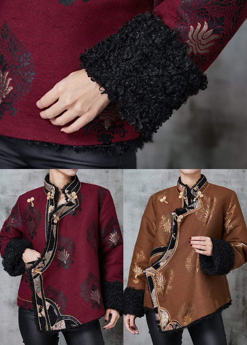 Manteau De Style Chinois En Polaire Chaude En Jacquard De Mûrier Biologique Printemps - Manteaux d'hiver femmes