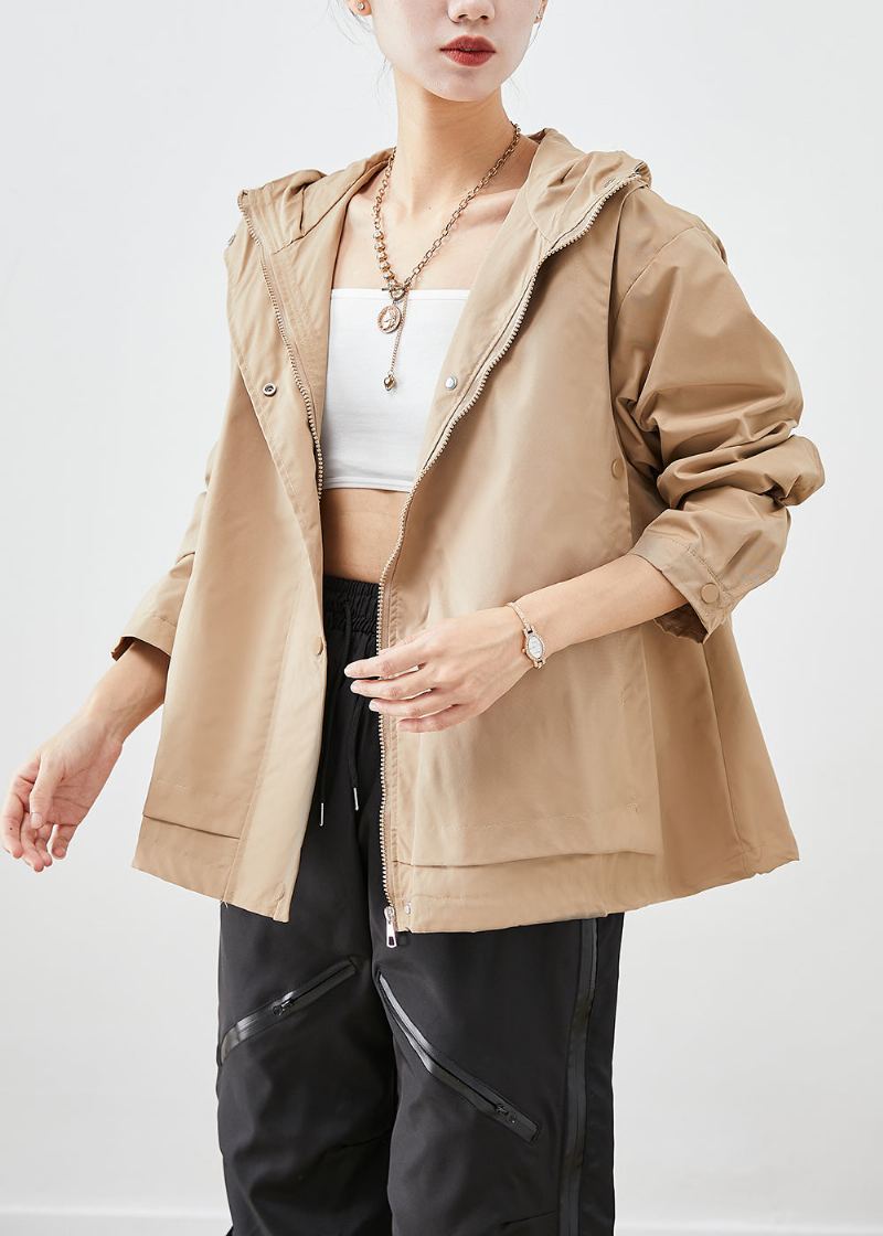 Manteau Surdimensionné En Coton À Capuche Kaki Français Vêtement D'extérieur D'automne - Manteaux d'hiver femmes