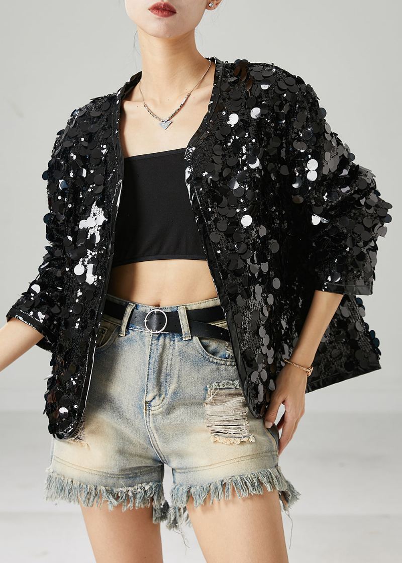 Manteau Surdimensionné À Paillettes Noires Pour Femmes Printemps - Manteaux d'hiver femmes