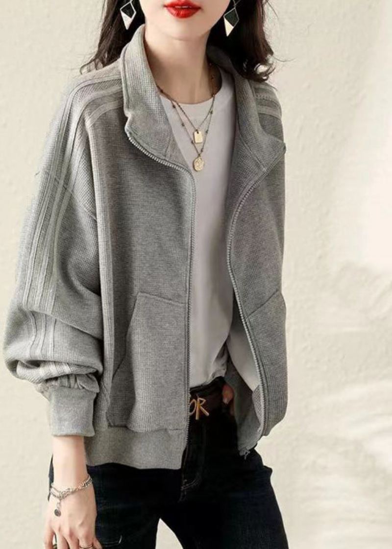 Manteau Sweat-shirt Surdimensionné En Coton Gris Grande Taille Automne