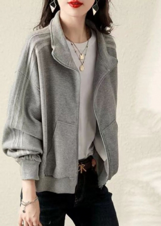 Manteau Sweat-shirt Surdimensionné En Coton Gris Grande Taille Automne