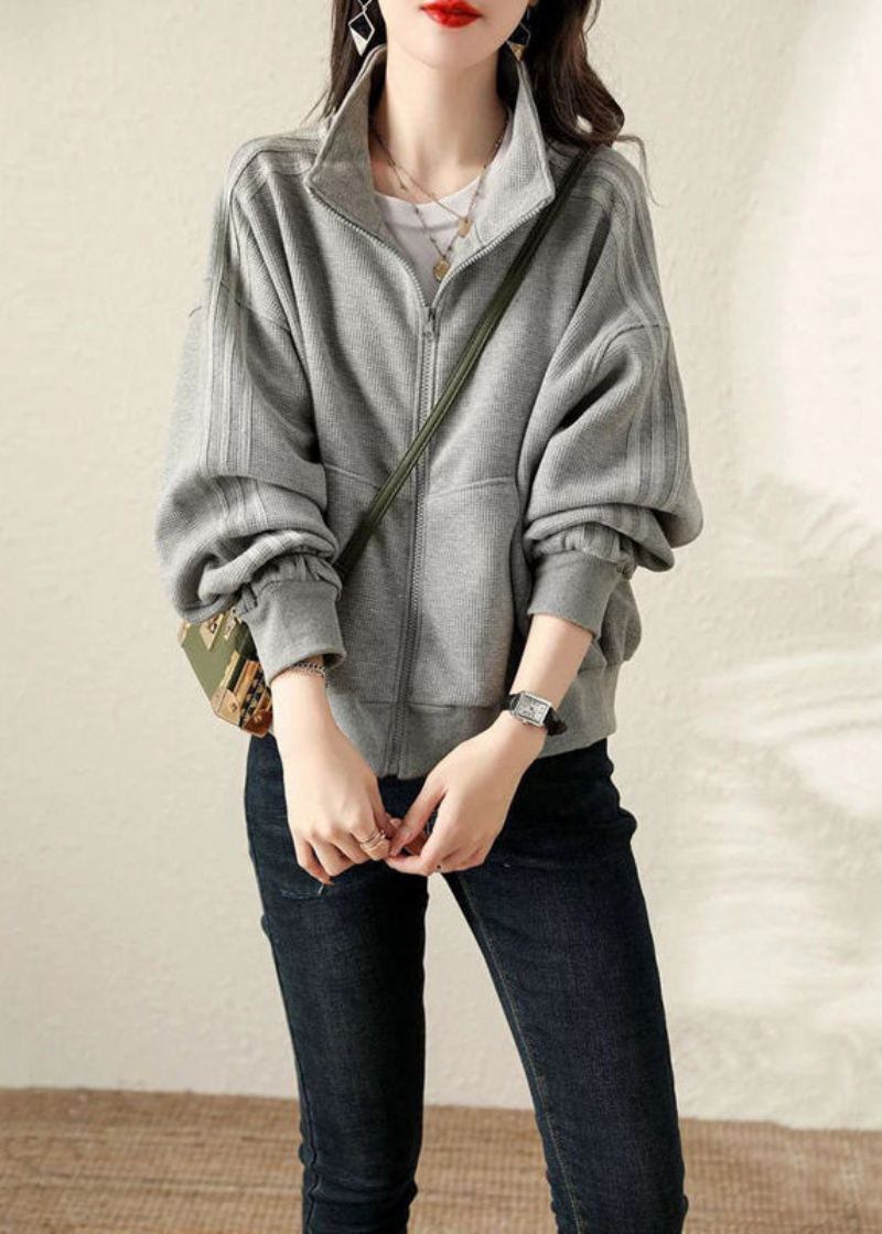 Manteau Sweat-shirt Surdimensionné En Coton Gris Grande Taille Automne - Manteaux d'hiver femmes