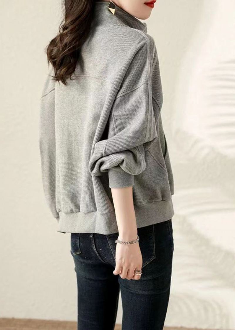 Manteau Sweat-shirt Surdimensionné En Coton Gris Grande Taille Automne - Manteaux d'hiver femmes