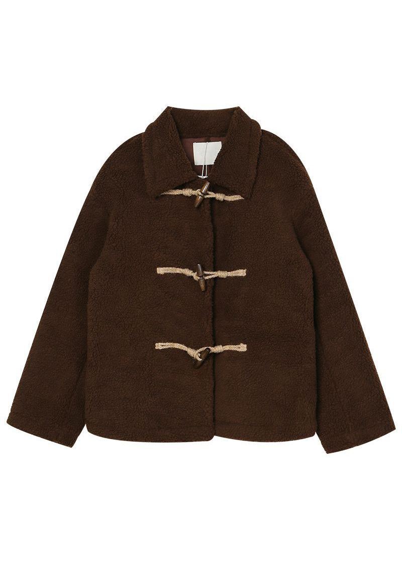 Manteau Teddy En Cachemire Épais Bouton Corne Chocolat Grande Taille Hiver - Manteaux d'hiver femmes