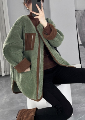 Manteau Teddy En Fausse Fourrure Surdimensionné Vert Biologique Hiver