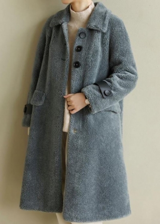 Manteau Tunique À Col À Revers Grande Taille Chaud Diy Gris Bleu Vêtements D'extérieur Midi