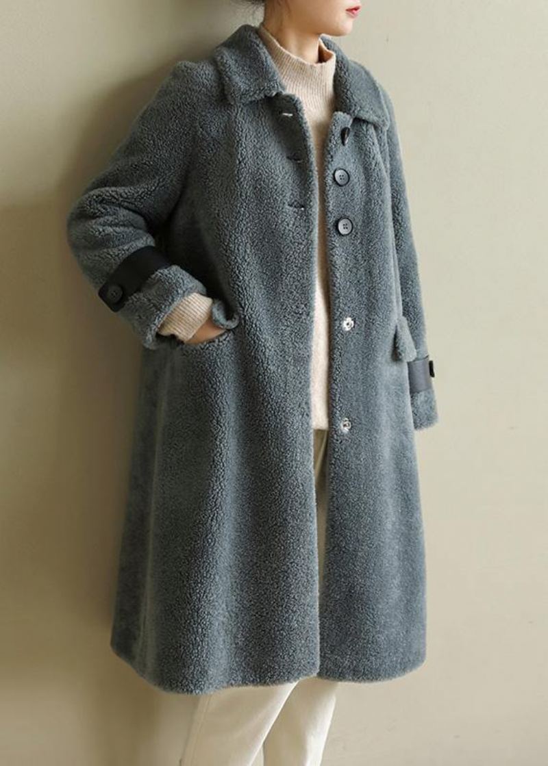 Manteau Tunique À Col À Revers Grande Taille Chaud Diy Gris Bleu Vêtements D'extérieur Midi - Manteaux d'hiver femmes