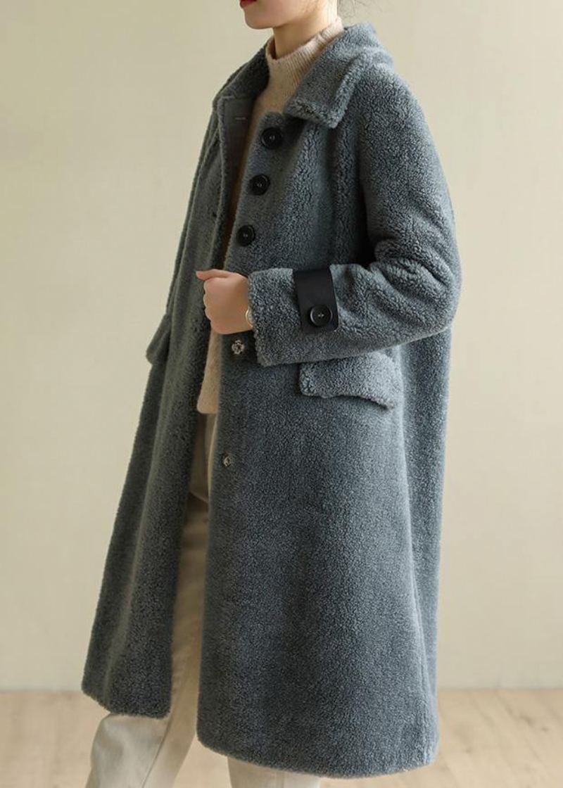 Manteau Tunique À Col À Revers Grande Taille Chaud Diy Gris Bleu Vêtements D'extérieur Midi - Manteaux d'hiver femmes