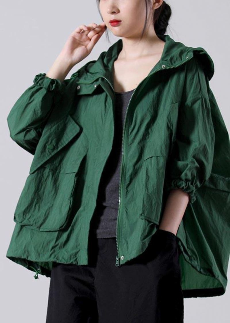 Manteau Vert Ample À Fermeture Éclair Upf 50+ Veste À Capuche Été - Blanc