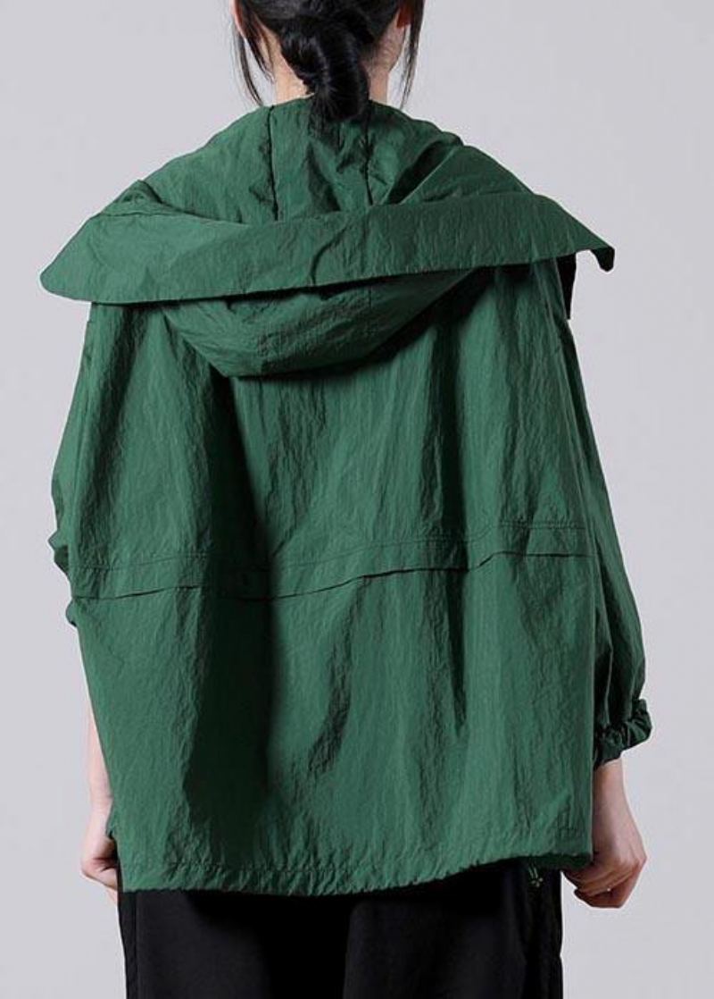 Manteau Vert Ample À Fermeture Éclair Upf 50+ Veste À Capuche Été - Blanc