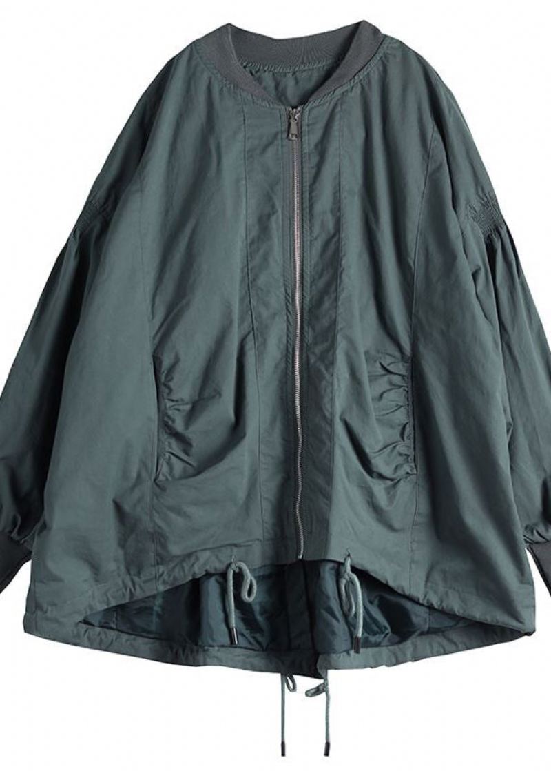 Manteau Vert Biologique À Col Rond Et Fermeture Éclair Design Bas Et Haut Manches Longues - Vert