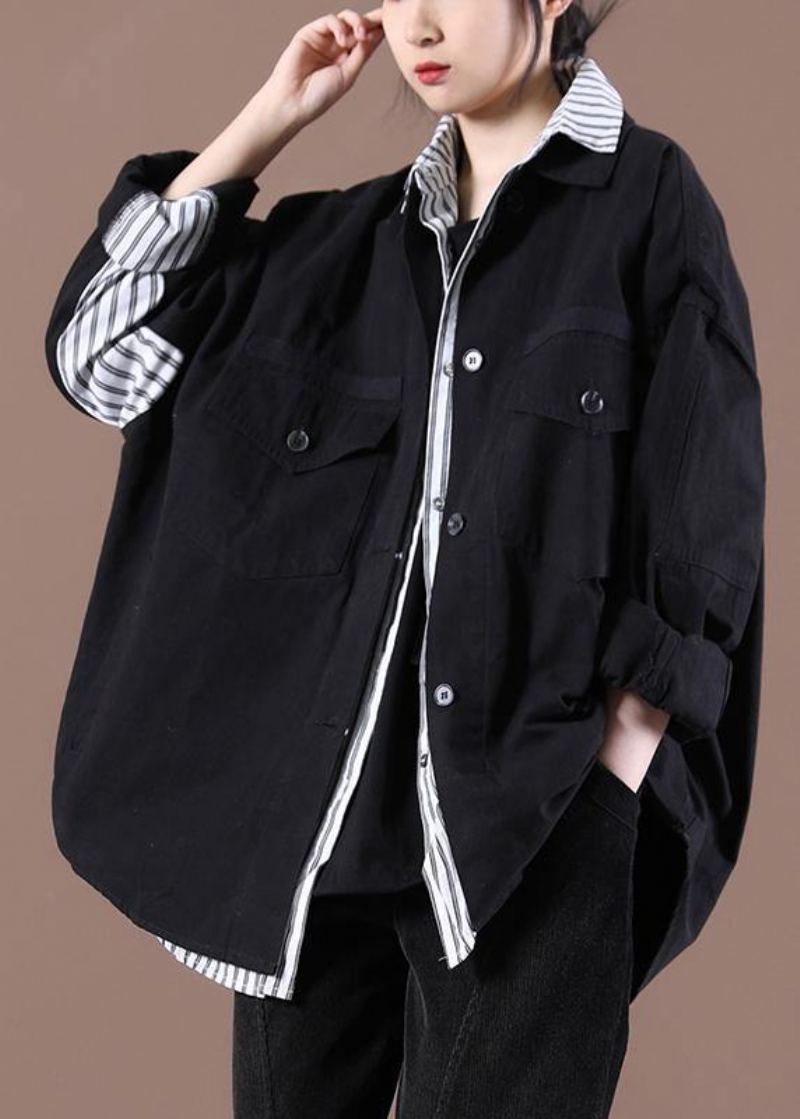 Manteau Vintage À Poches Noires Printemps